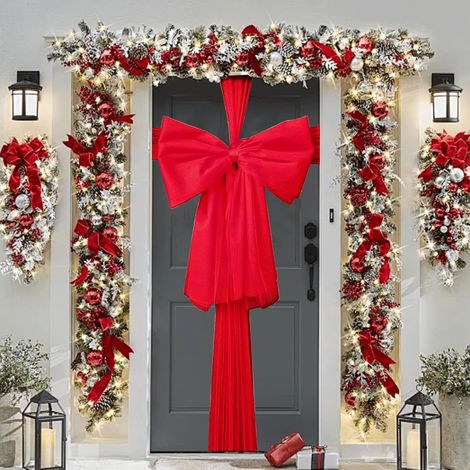 Grand noeud de Noël rouge en organza de luxe pour décoration d'ambiances extérieures et fêtes