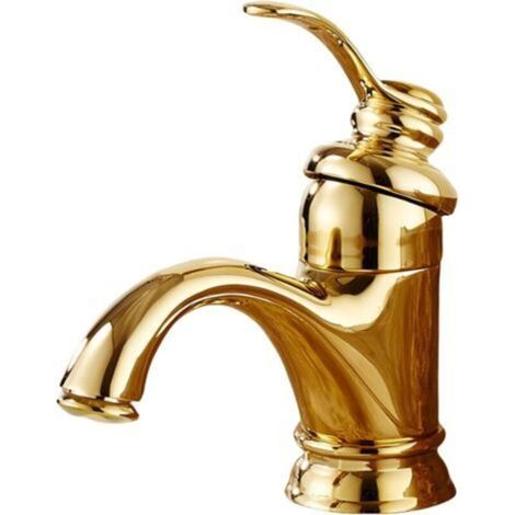 Robinet de lavabo de Salle de Bains doré, Robinet de lavabo monotrou à Montage sur Pont en Laiton, mitigeur d'évier Chaud et Froid for lavabo de Salle de Bains( Tuyaux Non Incluse) (1/4)
