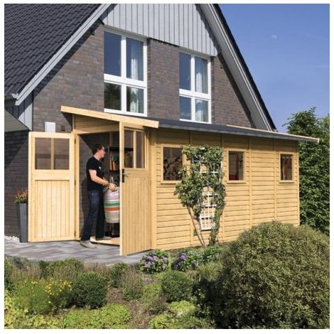 Abri Jardin Adossé Bois 8m² 19mm Karibu Juist 5 Marron (1/5)