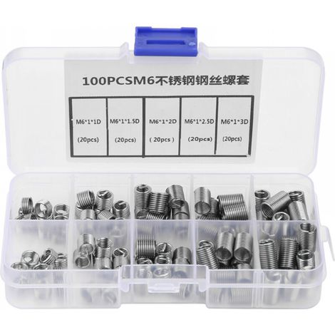 Filets Rapportés Type, 100pcs Inserts Filetés Auto-taraudeurs, M6 Insert fileté, d'inserts de filetage en fil hélicoïdal en acier inoxydable (1/5)