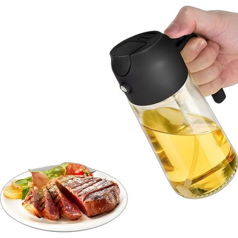 Distributeur d'huile, flacon d'huile 2 en 1 avec vaporisateur pour huile d'olive et vinaigre, 470 ml, pour la cuisine, le barbecue et les salades - noir (1/5)