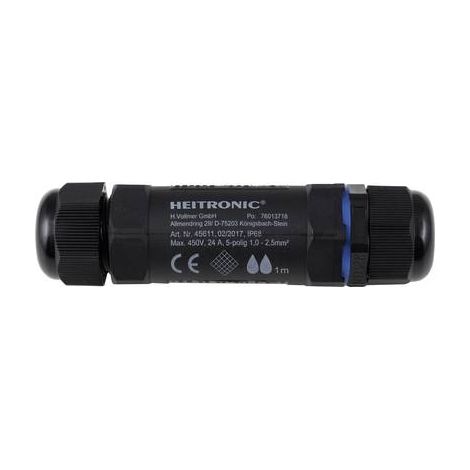 Heitronic 45611 conector de cable 5 polos negro impermeable IP68