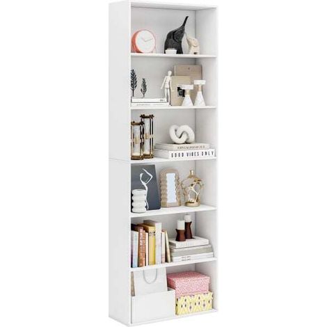 Bibliothèque ouverte 6 niveaux de 178 cm, organiseur de rangement de livres au sol - blanc (1/5)