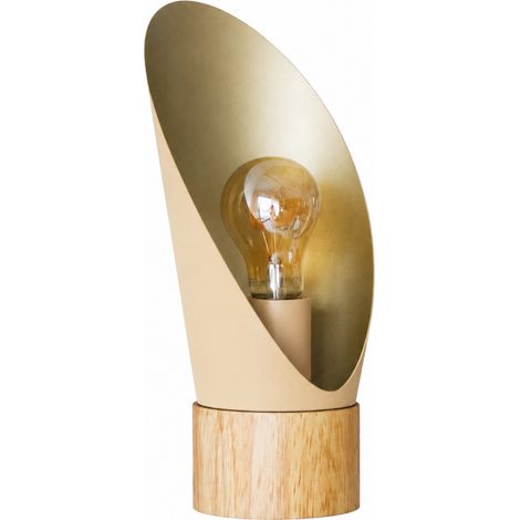 Lámpara de sobremesa Spoon de metal color crema y madera, 30 cm de alto (1/4)