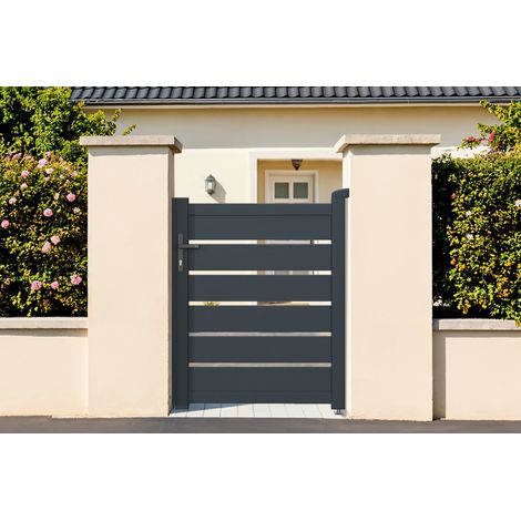 Pack portillon aluminium VOGEL 100x120cm + 2 Poteaux H.166cm Gris (1/5)