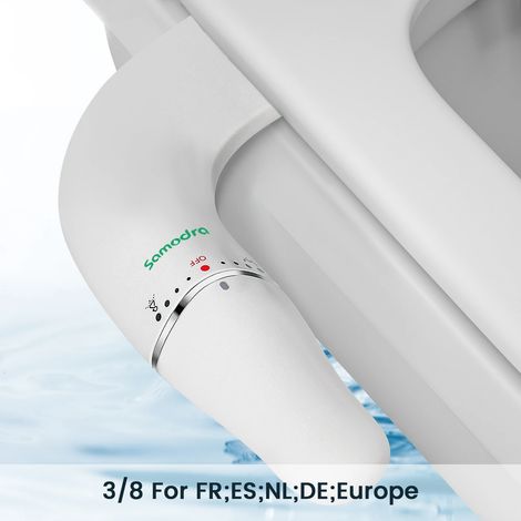 (3-8 FR ES NL Europe) Accessoire bidet ultra-mince adapté aux sièges de toilettes - Double buse, pression d'eau réglable, douchette non électrique (1/5)