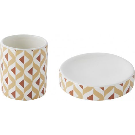 Set salle de bain 2 pièces porte-savon céramique marron