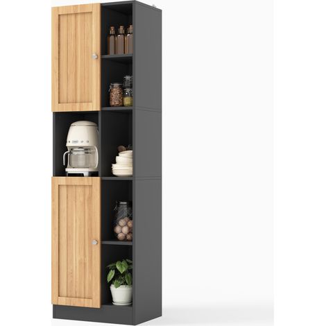 Armadio alto da cucina con 6 ripiani aperti, 2 ante e mensole regolabili 50x35,5x170 cm (1/5)