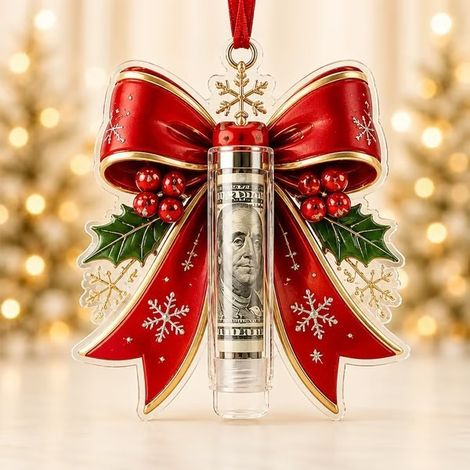 Porte-monnaie de Noël original et amusant à transporter - Décoration de rangement de Noël avec nœud -