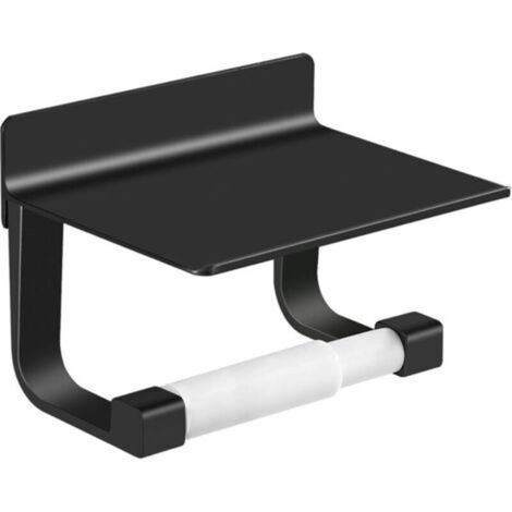 Derouleur Papier Toilette Porte Papier Toilette Mural Support Papier Toilettes Auto-adhésif, Aluminium Noir (1/3)