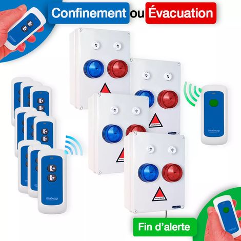 Kit PPMS '6 à 9 classes' double alerte 'confinement & évacuation' - Modulable radio sans-fil longue distance (1/5)