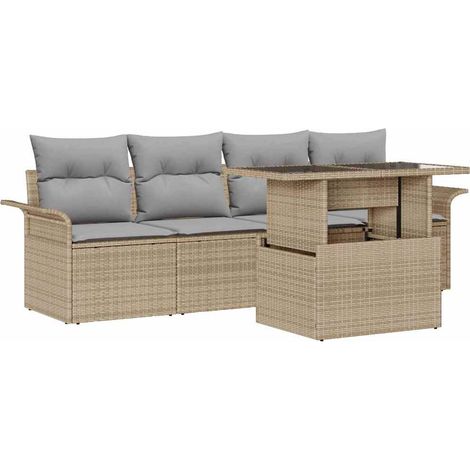 Maison Exclusive - Set Divano da Giardino 5 pcs Beige Rattan in Polipropilene