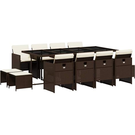 Maison Exclusive - Set da Pranzo da Giardino 13pz con Cuscini Marrone Polyrattan
