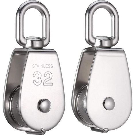 Lot de 2 Poulies en Acier Inoxydable 304, Diamètre 32 mm, Charge Maximale 250 kg, Usage Intérieur et Extérieur (1/4)