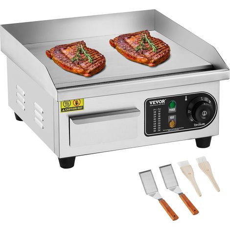 VEVOR Piastra Elettrica Commerciale 35,5 x 30 cm Piastra Elettrica per Cottura da 2000 W per Barbecue Ristorante Cucina, Superficie di Cottura Liscia Temperatura Regolabile tra 50-300 °C, Senza Spina (1/5)