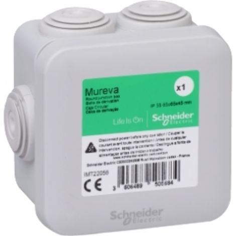 Schneider Electric – Boîte de dérivation étanche 65x65x45mm – 7 entrées embouts IP55 – Couvercle gris – Pour chantiers humides