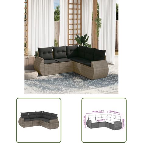 The Living Store Salon de jardin 5 pcs avec coussins gris résine tressée - Ensemble Salon De Jardin - Mobilier De Jardin - Canapé Extérieur - Chaise Longue - Set Salon Exterieur (1/3)