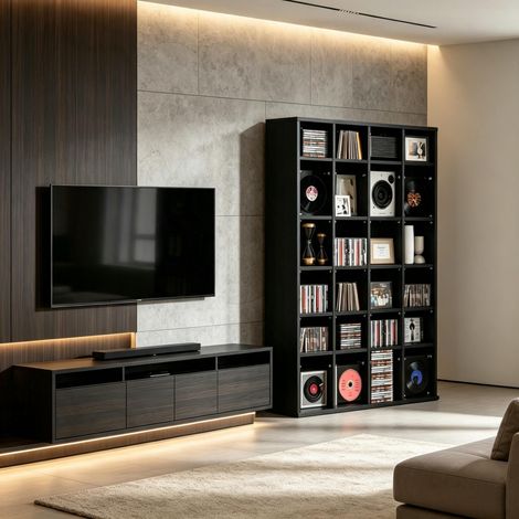Grande étagère multimédia, armoire fonctionnelle pour CD et DVD, armoire multimédia (1/5)