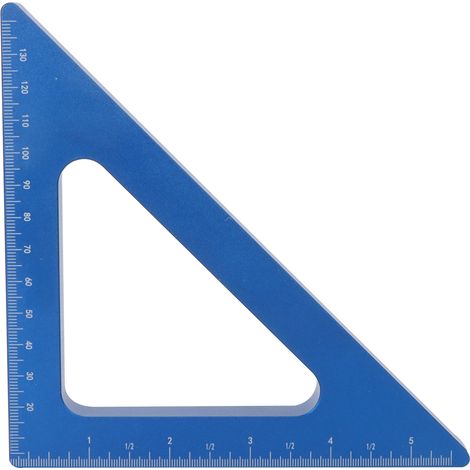 Équerre triangle aluminium bleu 90 degrés règle mesure métrique impériale outil menuiserie bois précision (1/5)