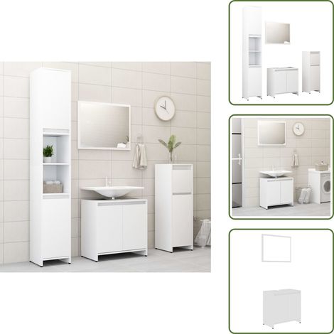 4-tlg. Badmöbel-Set Weiß Holzwerkstoff - Badmöbel-Set - Badezimmermöbel - Holzwerkstoff - Weißes Badmöbel - Spiegelschrank (1/5)