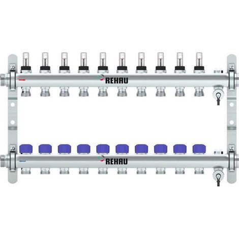 REHAU Verteiler HKV-D Easyflow Edelstahl 10 Kreise,mit Durchflussanzeige min/max, 13832001200 (1/5)