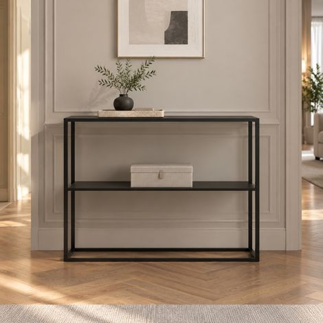 Console d'entrée en acier noir 90 x 30 x 75 cm, 2 niveaux ouverts, dispositif anti-basculement arrière, charge totale 20 kg, 10 kg par étagère - CHICFURN (1/5)