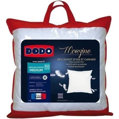 DODO Oreiller Duvet Oie MORZINE Anti-Acariens 65x65cm blanc (1/5)