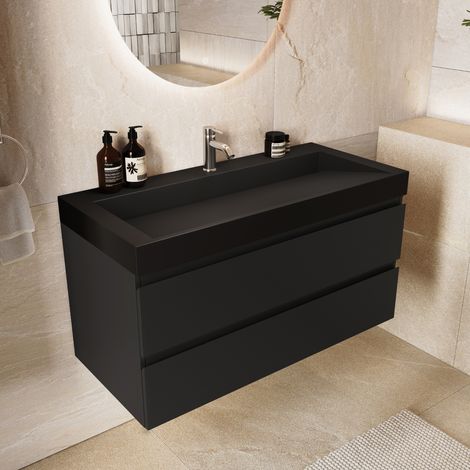 LOMAZOO meuble de salle de bain Zarivo noir mat - 100 cm - lavabo (1/5)