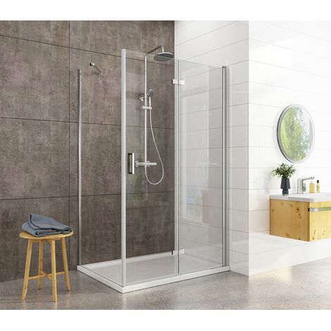 Heilmetz Duschkabine 80x90x195cm Rahmenlos Falttür Duschabtrennung Duschtür mit Seitenwand Duschwand aus 6mm ESG Sicherheitsglas mit beidseitiger Nano Beschichtung (1/5)