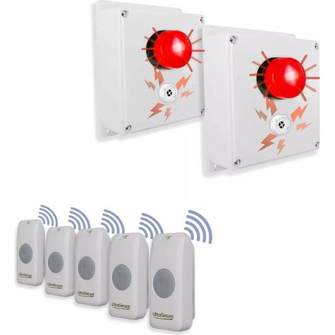 Kit sos expert sans-fil 2 alertes sirènes + flashs - Haute-résistance 800m 5 boutons simples autonomes (PROTECT 800)