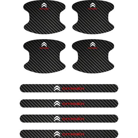(Lot de 8 pièces) Film protecteur pour poignées de portières de voiture, en fibre de carbone, pour seuils de porte. Autocollant anti-rayures. Convient aux Citroën C3, C4, DS4, C5, C5X et C-Quatre. (1/4)