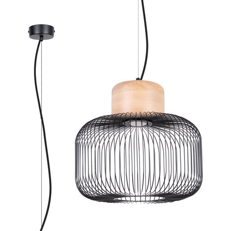 Suspension industrielle cage noir/bois, GU10 15W KRATTA (1/5)
