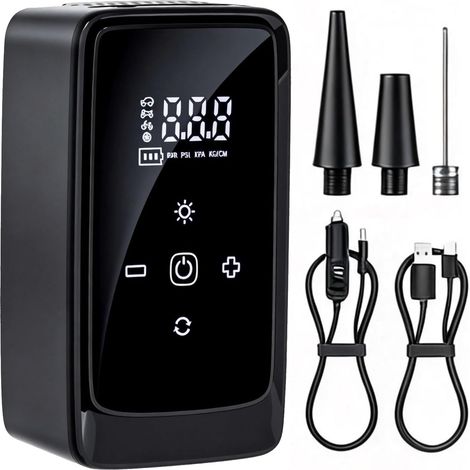 Pompe à air électrique 3 en 1, pompe à air à batterie pour voiture, lampe de secours portable, 3 connexions, pompe à pneus pour voiture, ballon, vélo, moto rechargeable (1/5)