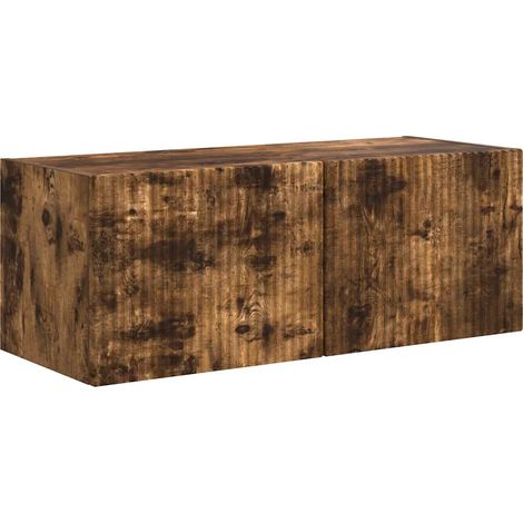 Mueble TV de pared moderno compacto 78,5 x 31 x 29,5 cm con estantes funcionales de madera contrachapada roble ahumado 020054909 (1/5)