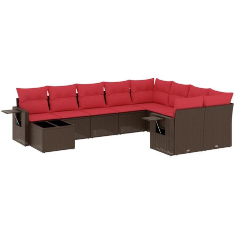 Maison Exclusive - 10-teiliges Gartensofa-Set mit Kissen, braun,