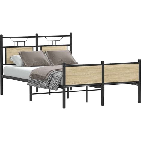 Cadre de lit 120 x 190 cm avec tête et pied de lit, chêne sonoma, acier et bois, sans matelas, 25.8kg - PANGIVO (1/5)