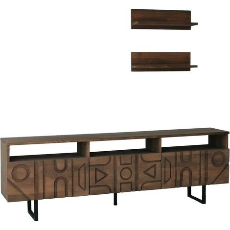 Dmora - Mobile porta TV Novastra, Credenza da soggiorno, Armadio basso per TV, Base parete attrezzata, 170x30h40 cm, Noce, con imballo rinforzato, con imballo rinforzato (1/5)