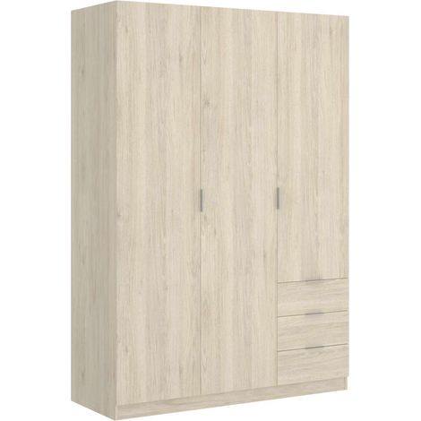 Armario ropero Lana 3 puertas abatibles y 3 cajones en roble natural 184 cm(alto)121 cm(ancho)52 cm(largo (1/5)