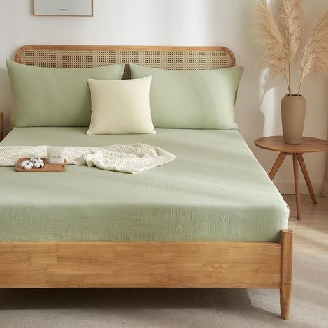 Drap Housse 140x200 Coton Vert Bonnet 30 cm Gaze de Coton Double en Super Doux Confortable Respirant Drap de lit pour Matelas Épais (1/5)