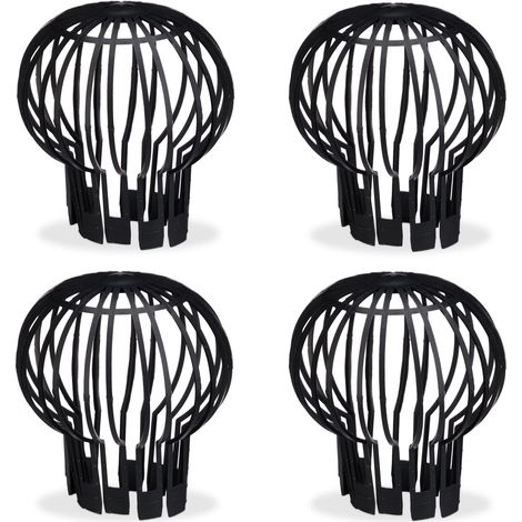 Filtre de gouttière – Lot pratique de 4 – Plastique – Tamis – Protection – Évacuation d'eau – Diamètre 13 cm – Noir