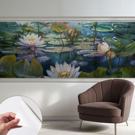 Selbstklebend Tapete modern Wohnzimmer - Wanddekoration - einfach anzubringen Blumen am Teich 250x104 cm (1/5)