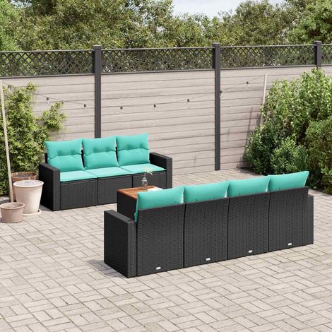 vidaXL Salon de jardin 8 pcs avec coussins noir résine tressée (1/5)