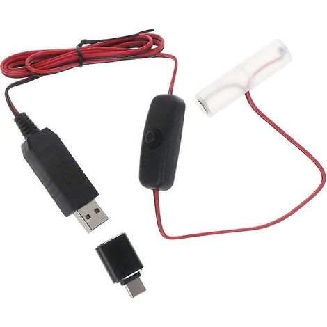 Câble d'alimentation USB Type C vers pile factice 1.5V AM3/LR6/AA avec interrupteur - Modèle Type C (1/4)