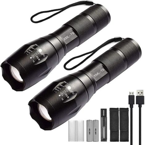 2er-Pack Hochleistungs-LED-Taschenlampen mit 2 wiederaufladbaren 18650-Akkus, taktische Taschenlampe mit USB-Ladegerät (1/5)