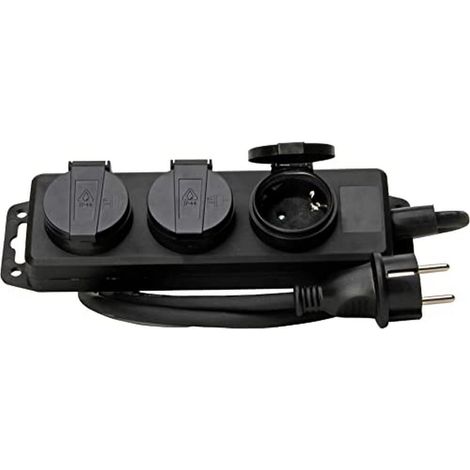 Kopp 223003044 - Ciabatta elettrica a 3 prese con coperchio, cavo da 1,4 m, con presa multipla, avvitabile e appendibile, con certificazione IP44, per interni ed esterni, colore: nero (1/5)