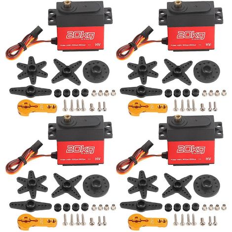 4× Servomoteur 20kg, engrenages métalliques, angle 270°, bras de direction 25T pour robotique (1/5)