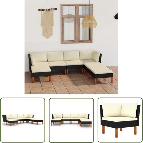 INLIFE Salon de jardin 7 pcs avec coussins Résine tressée Noir (1/5)
