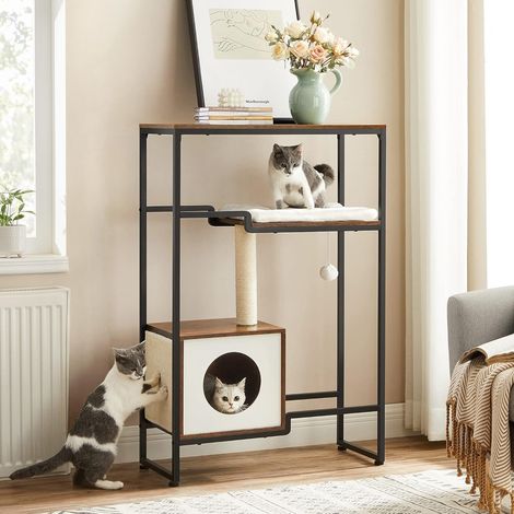 Feandrea – Arbre à chat avec niche spacieuse 74 x 34 x 114 cm – Résistant aux griffes – Tissu peluche amovible et lavable – Design rustique (1/5)