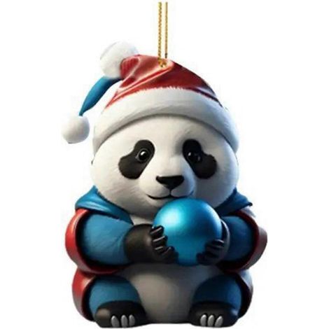 Noël motif fantaisie Panda décoration Noël suspendu au sapin pendentif acrylique décorations pour le sapin de fête décoration de voiture,D (1/5)