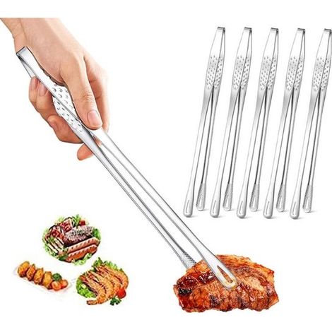 Pinzas para barbacoa coreana - Pinzas para barbacoa japonesa de acero inoxidable - Juego de 6 piezas - Juego de pinzas de cocina, adecuadas para cocinar, hornear, ensaladas y olla caliente. (1/4)
